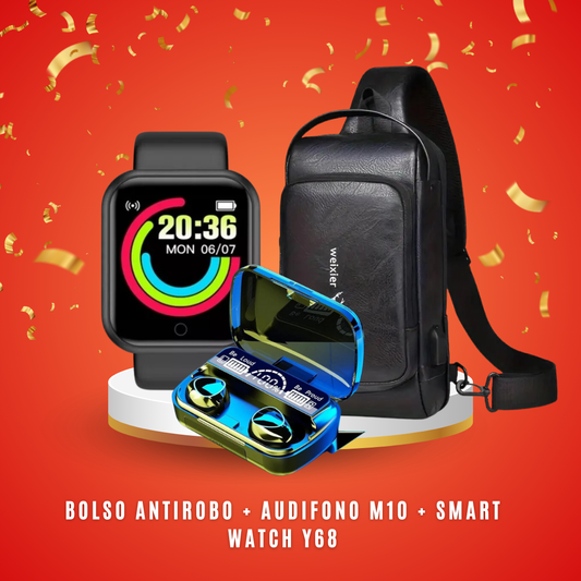 kit - BOLSO ANTIROBO + SMART WATCH Y68 + M10